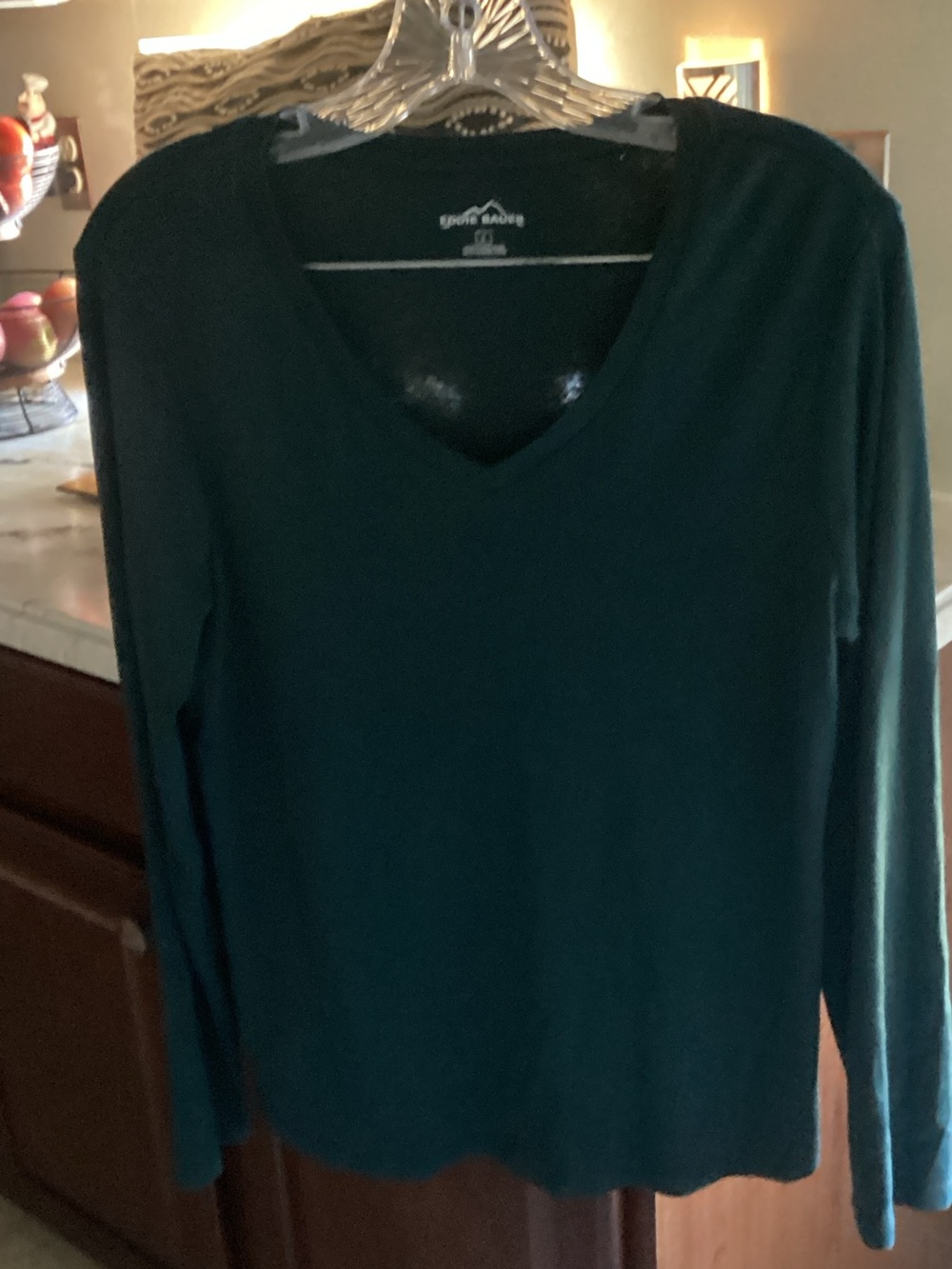 Eddie Bauer Dark Green V-Neck Long Sleeve Top
